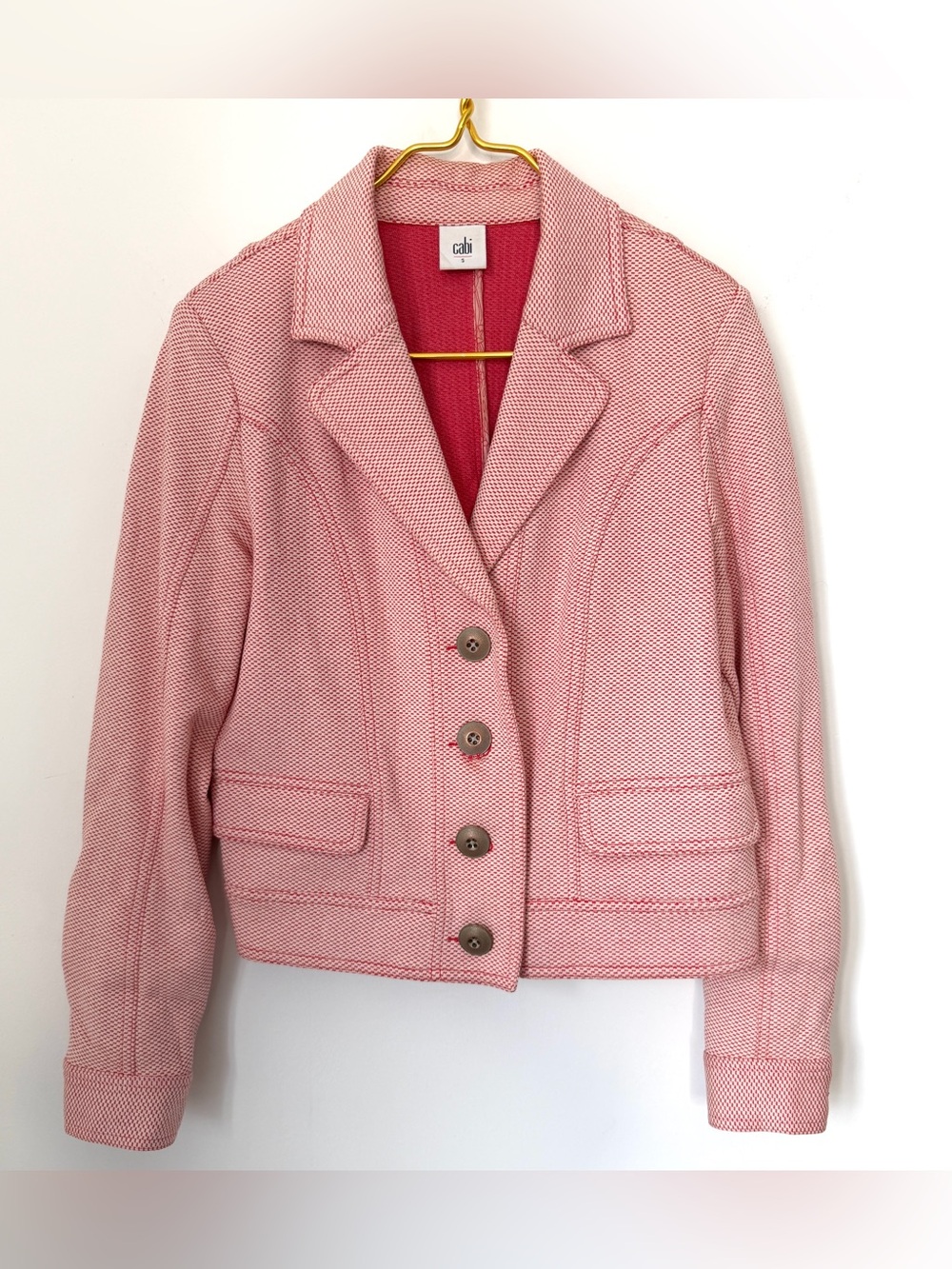 Cabi Red Ivory Amelia Knit Cotton Blend Button Front Blazer Jacket Women’s Small
